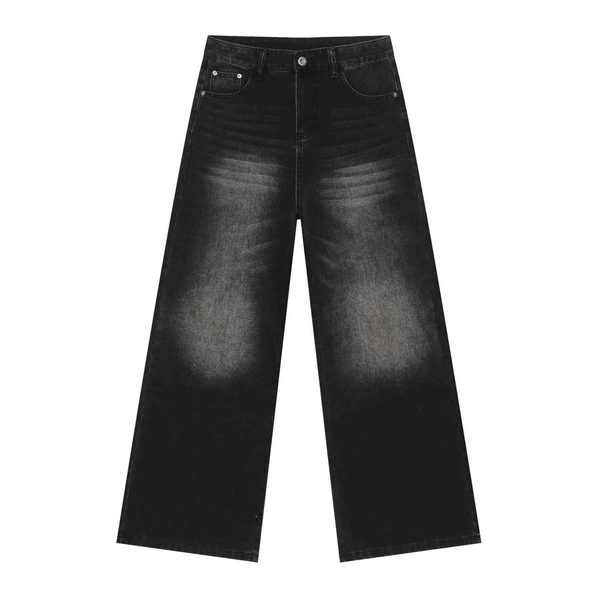 Calças Jeans Baggy Leves para Homens, Lavadas em Denim
