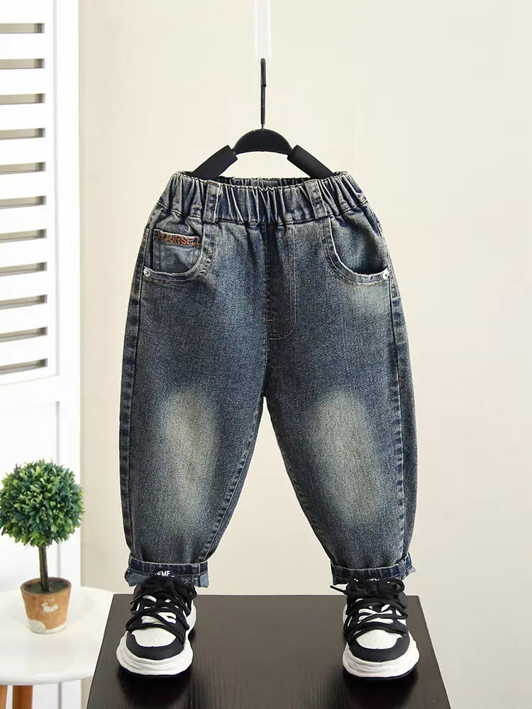 Calças Jeans Casuais Slim-Fit de Algodão Elástico para Crianças, Leves e Ecológicas