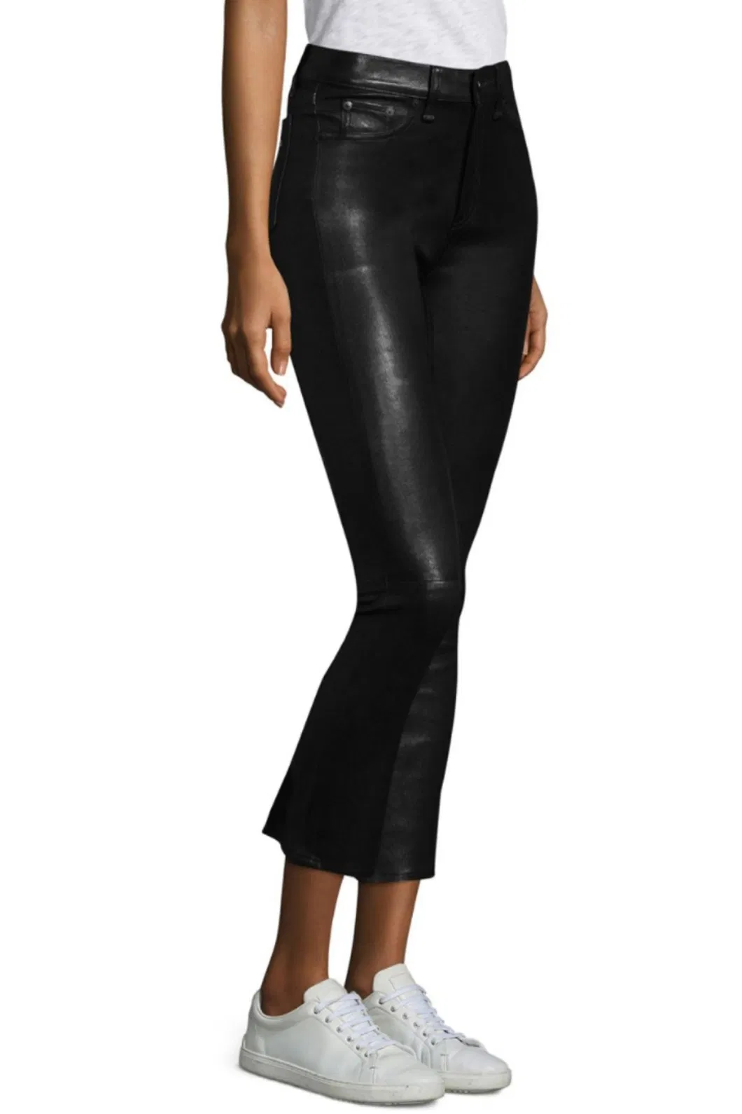 Calças de couro femininas personalizadas OEM de fábrica, moda, calças skinny pretas de PU