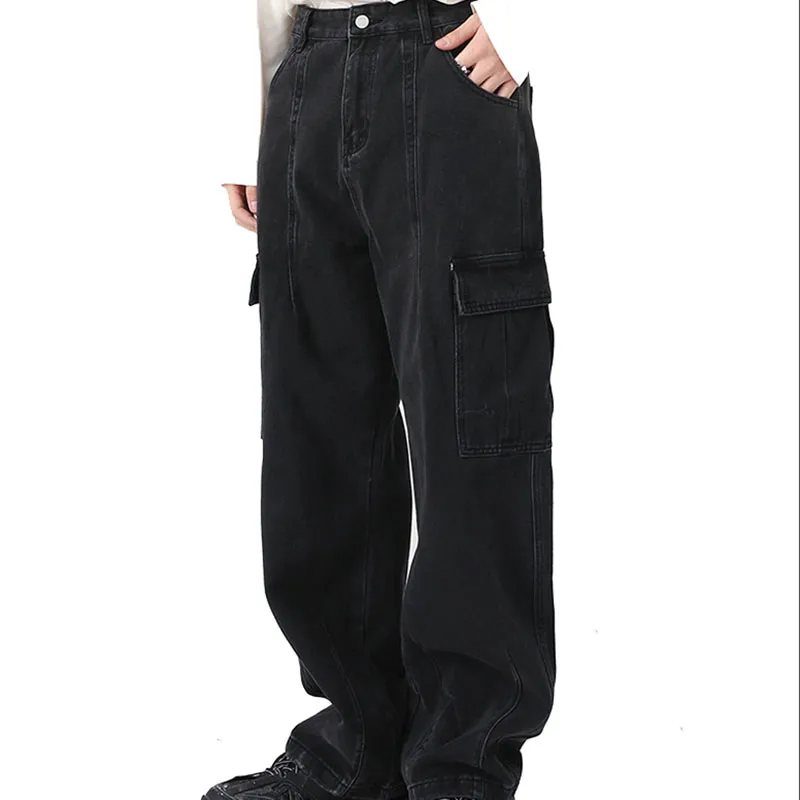 Homens Moda Vintage Atacado Casual Jeans Cargo Azul Largura de Algodão Lavado