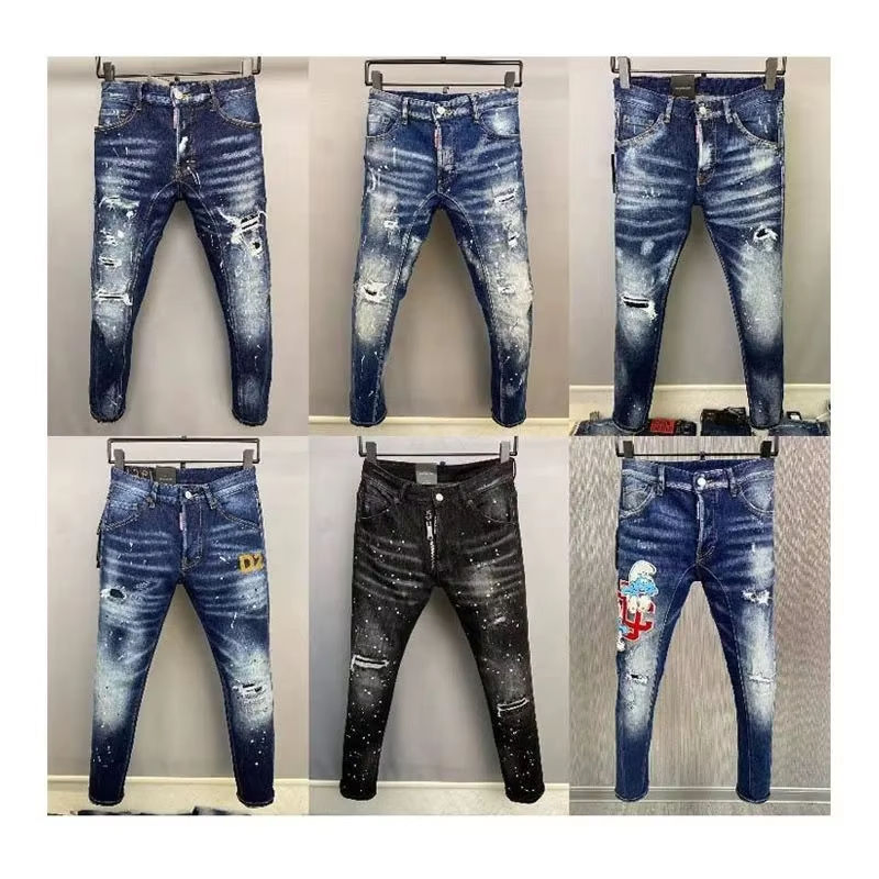 Calças Jeans Masculinas Ajustadas Stonewashed Vintage Respirável de Cintura Média e Perna Reta
