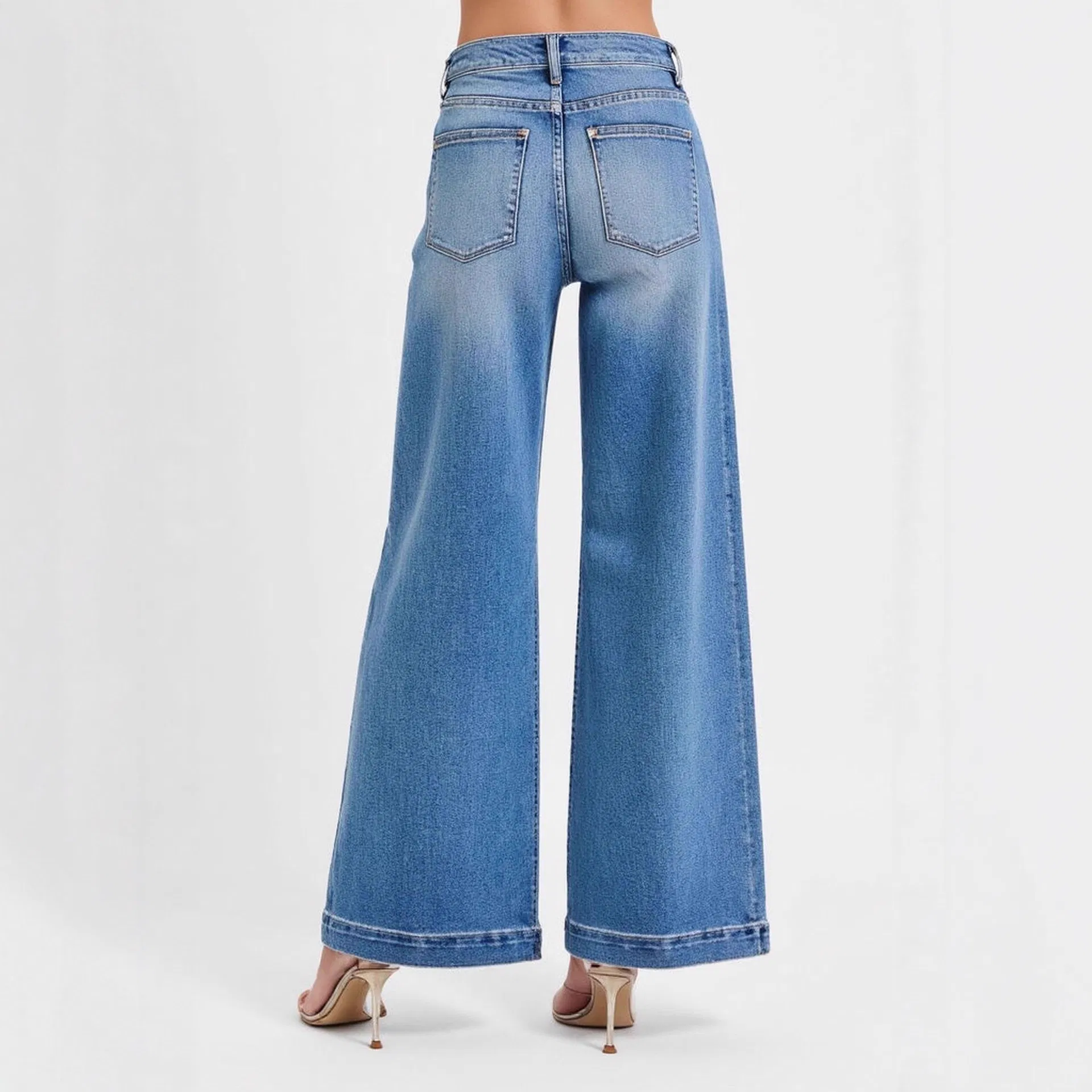 Calças Jeans Femininas Plus Size Stretch para Escritório Casual com Bolso Cargo e Costura em Contraste Marca Comprador OEM ODM Jeans Personalizados