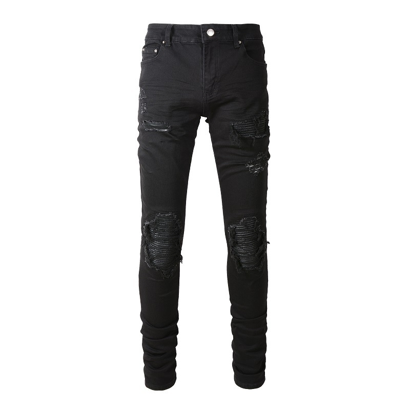 Tendência de Moda Atacado Calças Jeans Rasgadas Masculinas Slim Fit em Denim Elástico