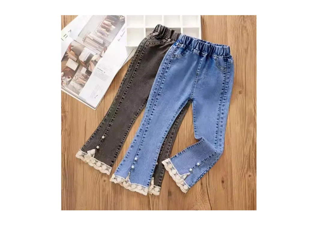 Calças de Jeans Casuais de Alta Qualidade para Meninas - Calças de Denim com Renda Largadas para Crianças