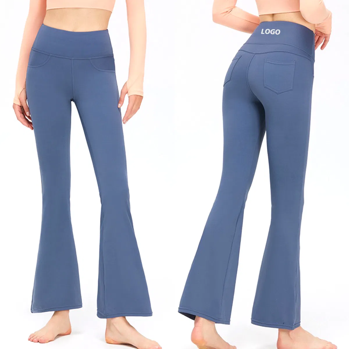 Novo Fancy Plus Size Roupas de Mulher Vestido Flare Calças de Yoga para Mulheres, Logotipo Personalizado Moda Vintage Calças de Perna Larga para Trabalho com Bolsos Traseiros