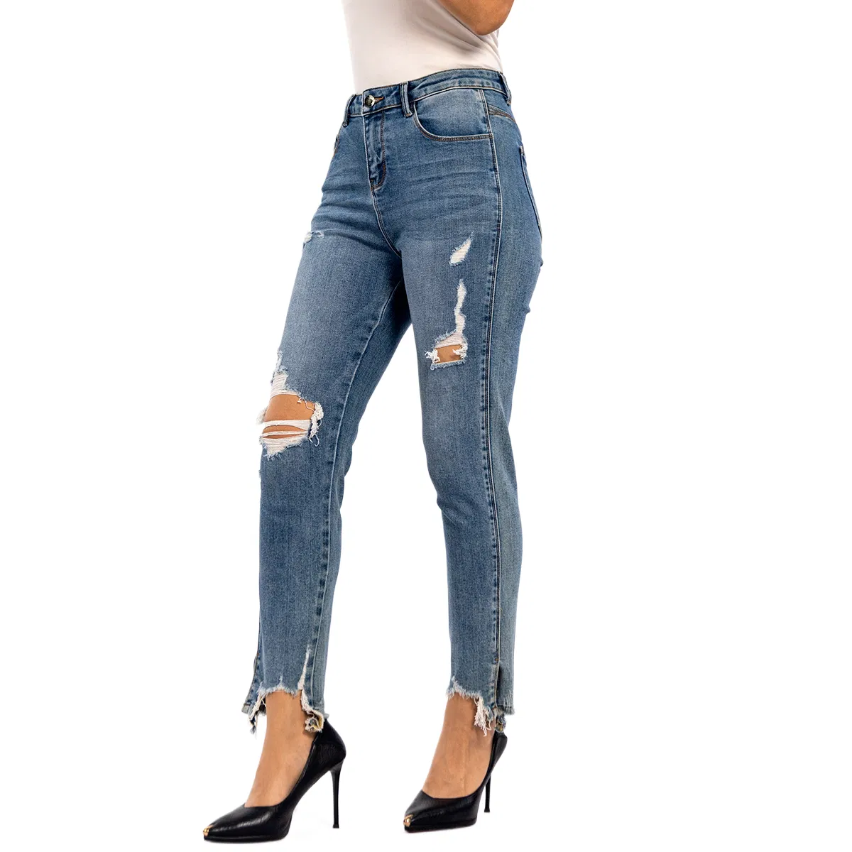 Calças jeans boyfriend slim desgastadas vintage de verão com buracos para mulheres