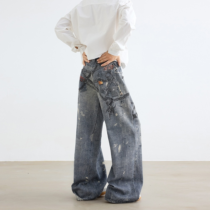 Fabricante de Calças Jeans Masculinas Atacado Fábrica Ajuste Relaxado Lavagem Ácida Denim Macio Design com Furos Eco Lavado Moda de Rua Atacado Exportação OEM ODM Logotipo Personalizado