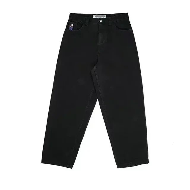 Calças Baggy Polar Big Boy Y2K com Bordado de Cartoon Hip Hop Japonês Harajuku - Calças Baggy Azuis Retrô para Homens e Mulheres com Pernas Largas
