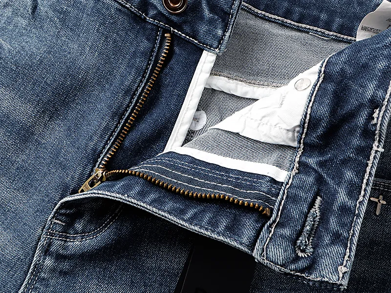 Calças Jeans Slim Tapered Masculinas Atacado em Mistura de Algodão Premium