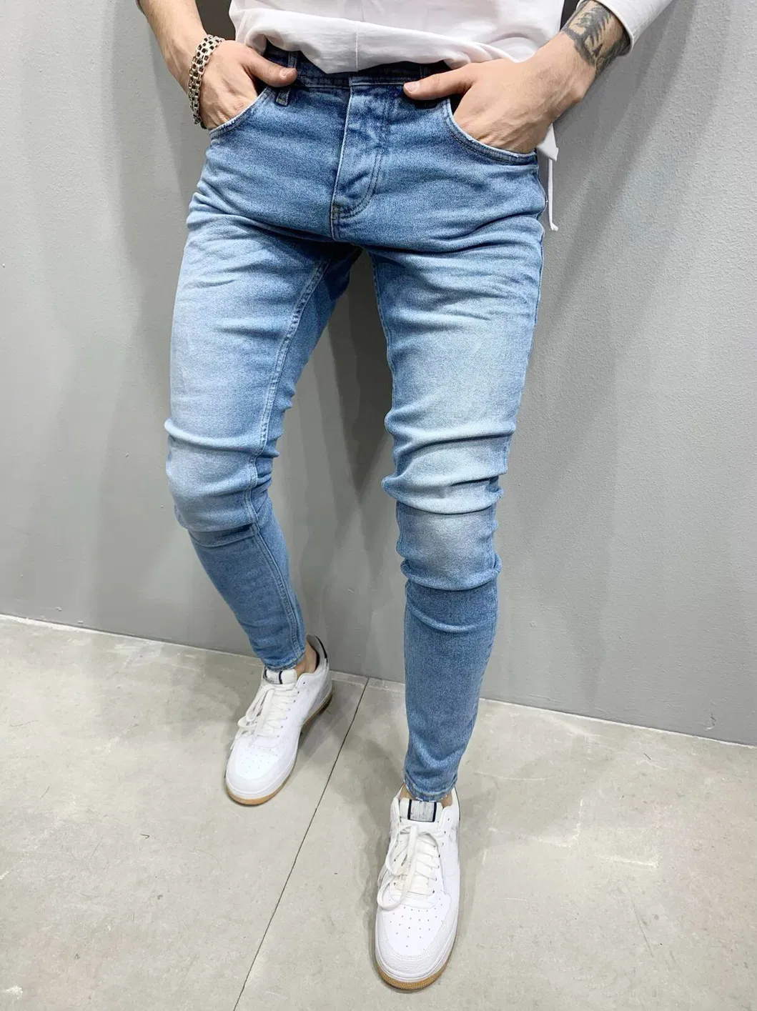 Calças Slim Fit Rasgadas para Homens Jeans Skinny Desgastados Jeans Stretch para Homens