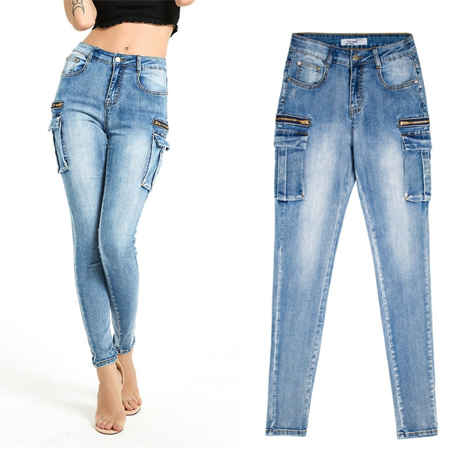Calças Jeans Retas Duráveis com Barra Desfiada e Sem Elasticidade para Atividades ao Ar Livre