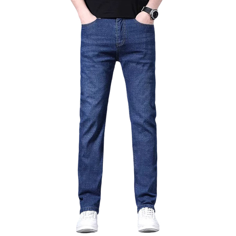 Calças Versáteis Personalizadas para Homens Atacado Moda Lazer Stretch Jeans de Denim Azul Casual Lavado