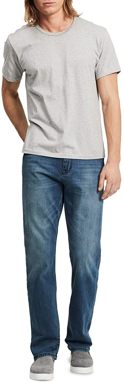 Calças jeans casuais retas de ajuste relaxado para homens