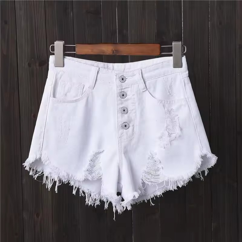 Shorts Casuais de Denim Femininos de Cintura Alta Retro Artificial com Ajuste Slim