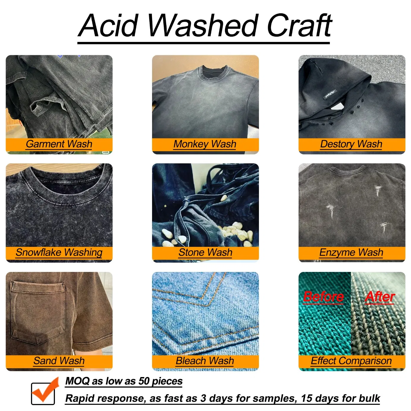 Calças de Alta Qualidade Personalizadas Bordadas em Denim Lavado Jeans Slim Fit com Zíper Empilhado