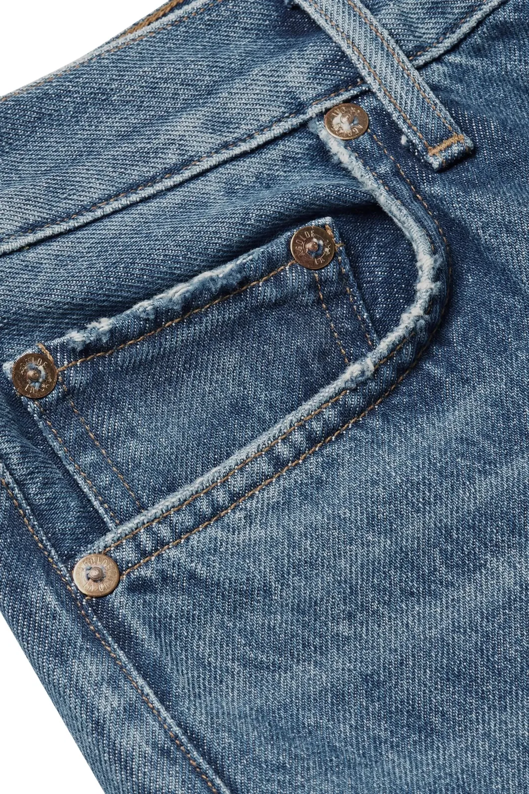 Calças de denim azul médio femininas com corte relaxado
