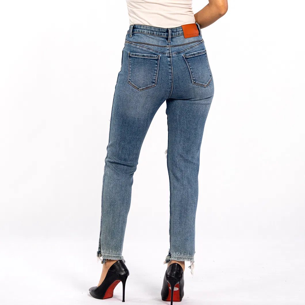 Calças jeans boyfriend slim desgastadas vintage de verão com buracos para mulheres