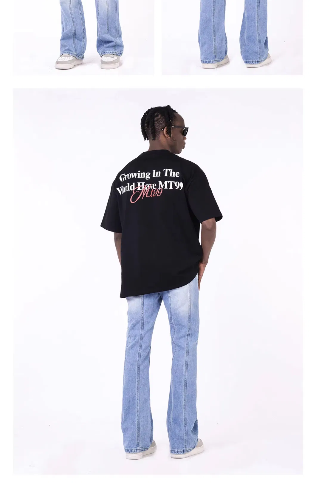 Calças Jeans Azul Denim Relaxadas Slimmest Micro Flare para Homens Mais Vendidas