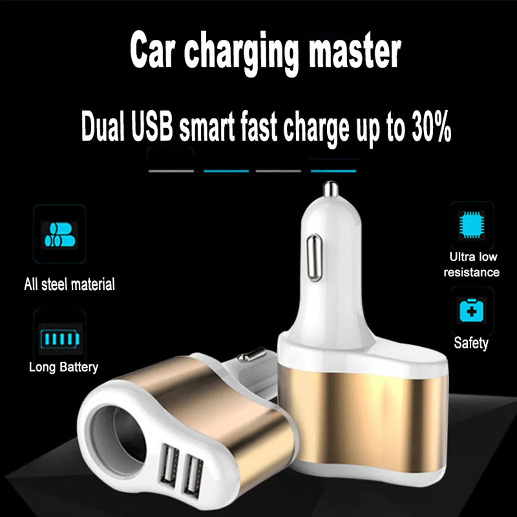 شاحن سيارة محمول عالي الجودة 3.1A مزود بمنفذين USB لشحن الأجهزة الإلكترونية