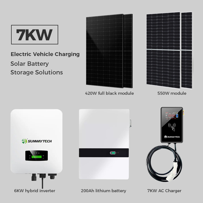 اكمل 3.5kw 7kw نظام الطاقة الشمسية المنزلية بطاريات ليثيوم أنظمة الطاقة الشمسية مع شحن المركبات الكهربائية