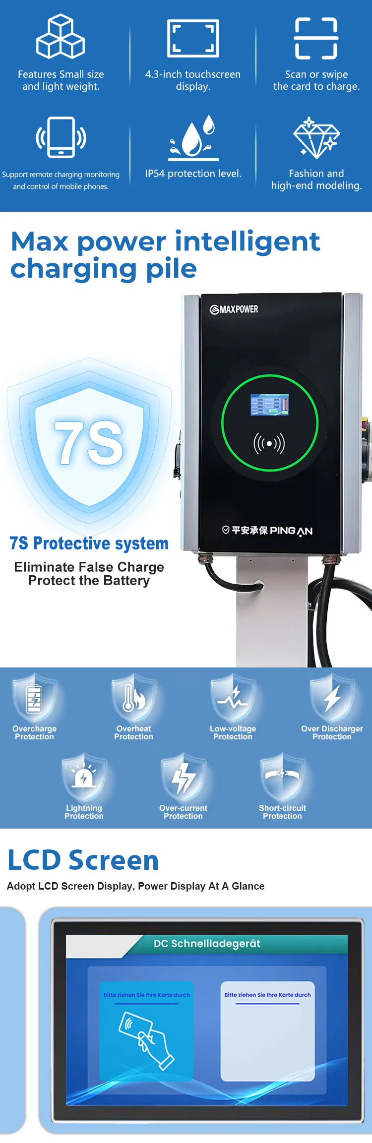 شاحن سيارة كهربائية سريع مثبت على الحائط 7kw 20kw 30kw 40kw Gbt/CCS/Chadelo Nacs Ocpp بسعر جيد