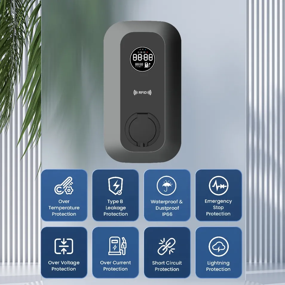 جملة CE CB معتمد 32A 22kw APP 4G واي فاي RFID 4 بوصة شاشة LCD نوع 2 شاحن مقبس كهربائي للسيارات الكهربائية