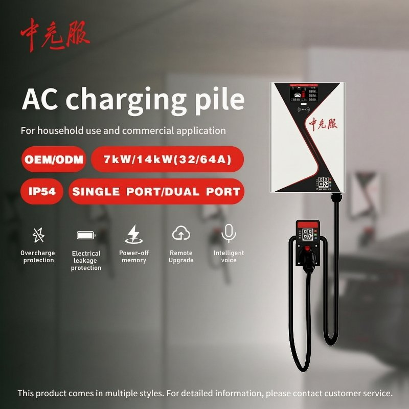 7kw 14kw شاحن كهربائي للسيارات AC بورت واحد أو مزدوج IP54 شاحن كهربائي منزلي وتجاري مقاوم للماء مع حماية من الشحن الزائد والتسرب