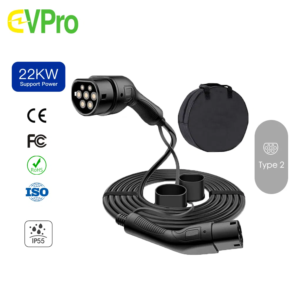نوع 2 (نهاية الشبكة) إلى نوع 2 (نهاية المركبة) 3 مرحلة/ 22kw 45m IP65 كابل شحن سيارة كهربائية EV مع