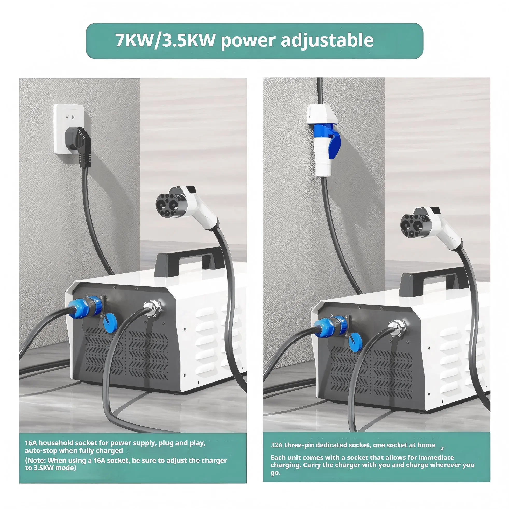 جملة جملة 7kw شاحن سريع محمول للسيارات الكهربائية CCS2 شاحن سيارات كهربائية منزلي للسيارات الكهربائية