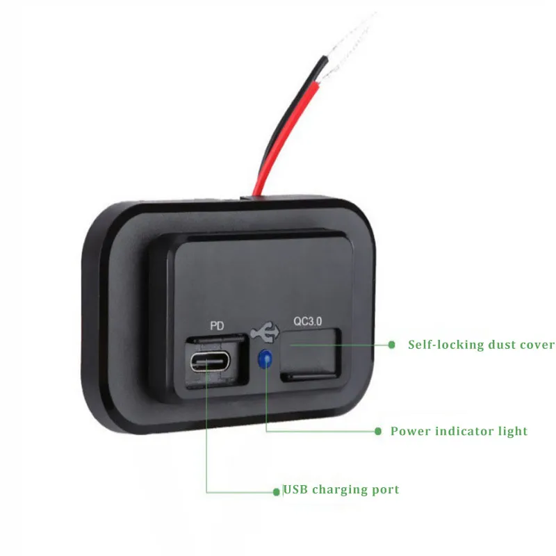 DC12-24 شاحن سيارة مزدوج بمنفذ USB 4.8A/Pd و QC3.0 شحن سريع مزدوج مع لوحة