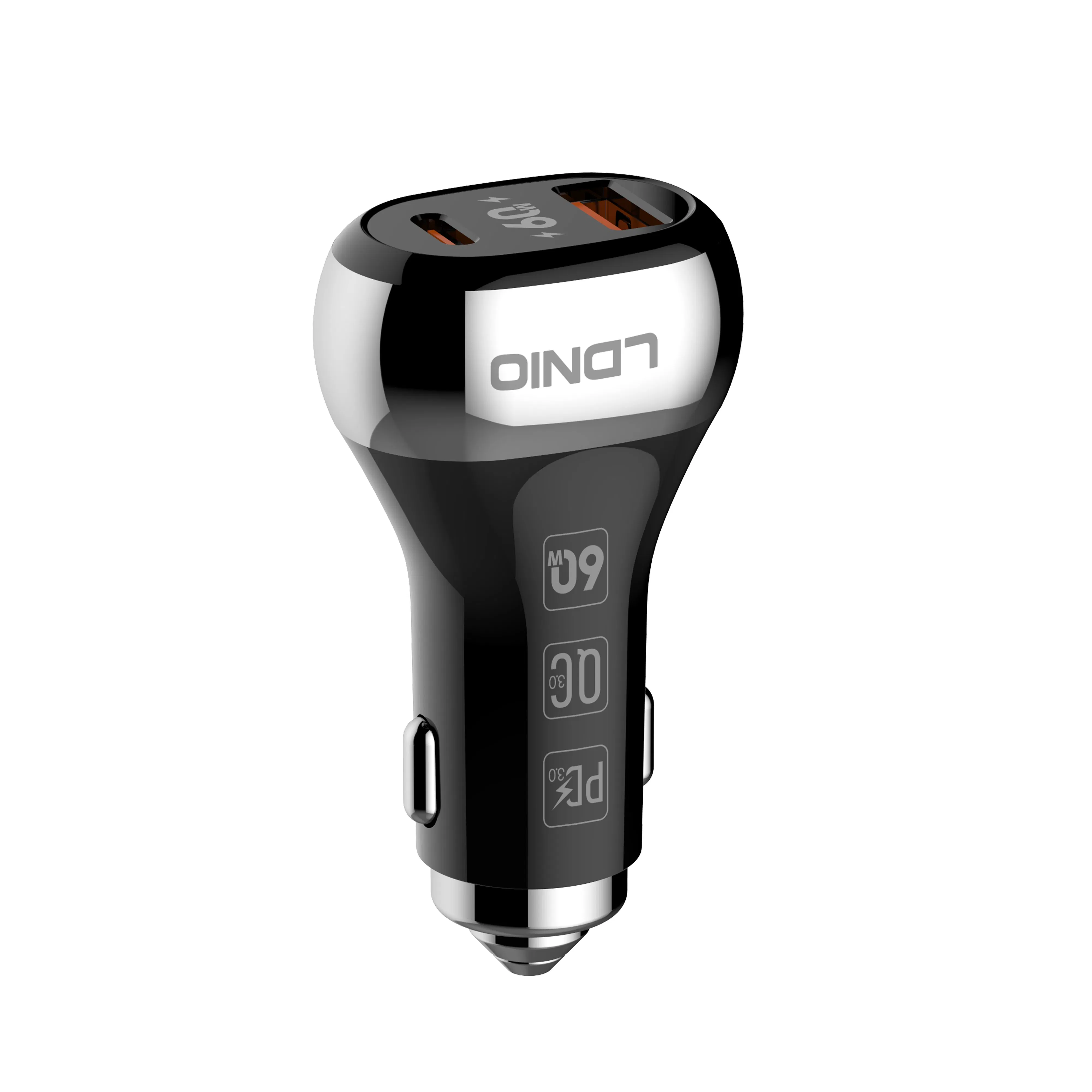 لدنيو C2-1 60W شاحن سيارة مزدوج المنفذ مع عرض جهد LED نوع-C QC3.0 شاحن سريع USB للسيارة 12V 24V جملة عالمية