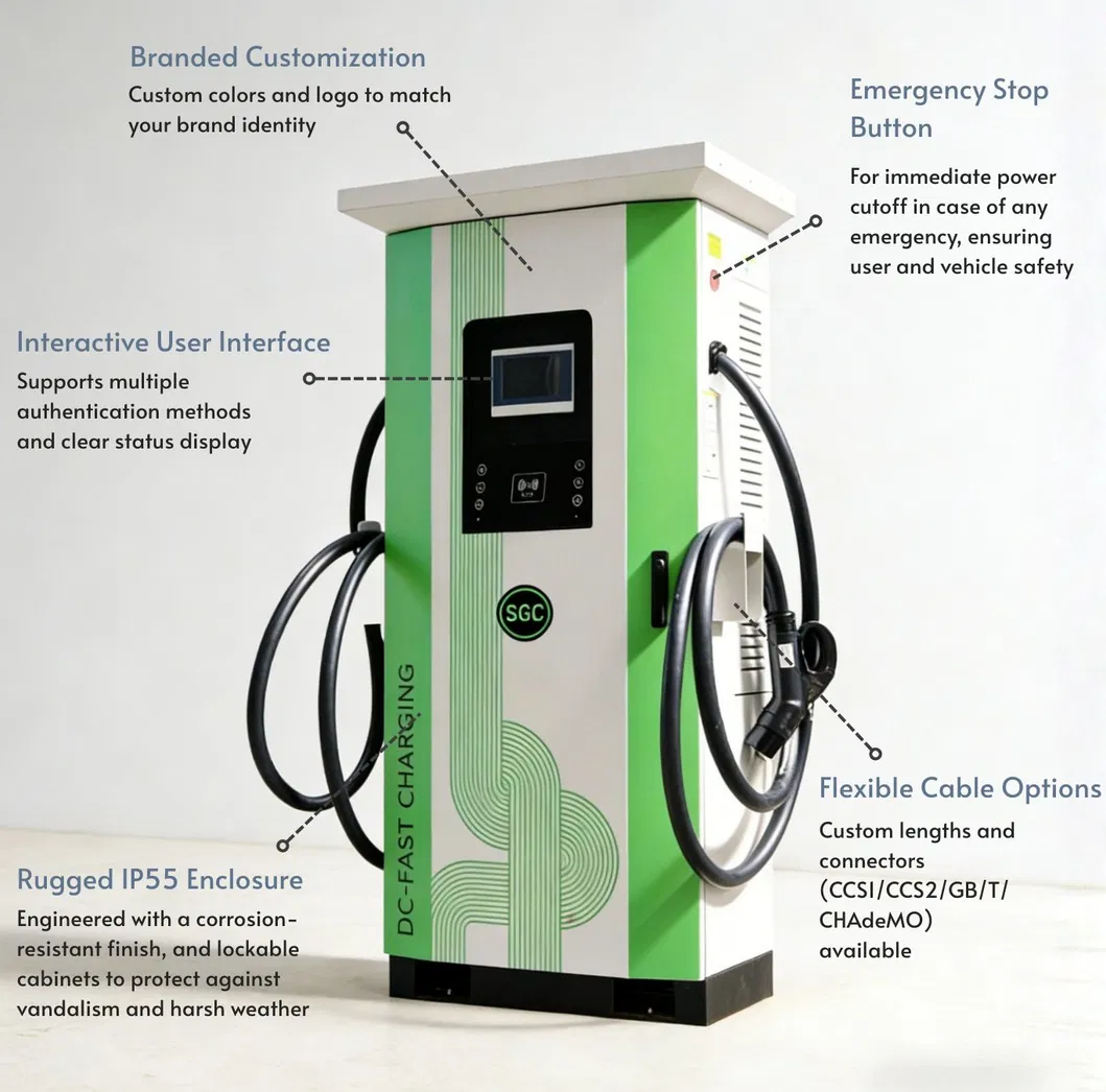 شاحن كهربائي معتمد من TUV CE Ocpp1.6 80kw بمدخلين وتحكم ذكي لشحن السيارة الكهربائية