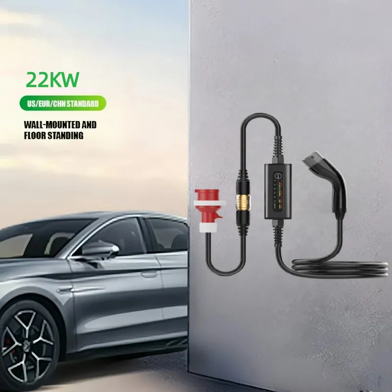 شاحن كهربائي محمول للسيارات الكهربائية 22kw 32A سيارة كهربائية ذكية منزلية