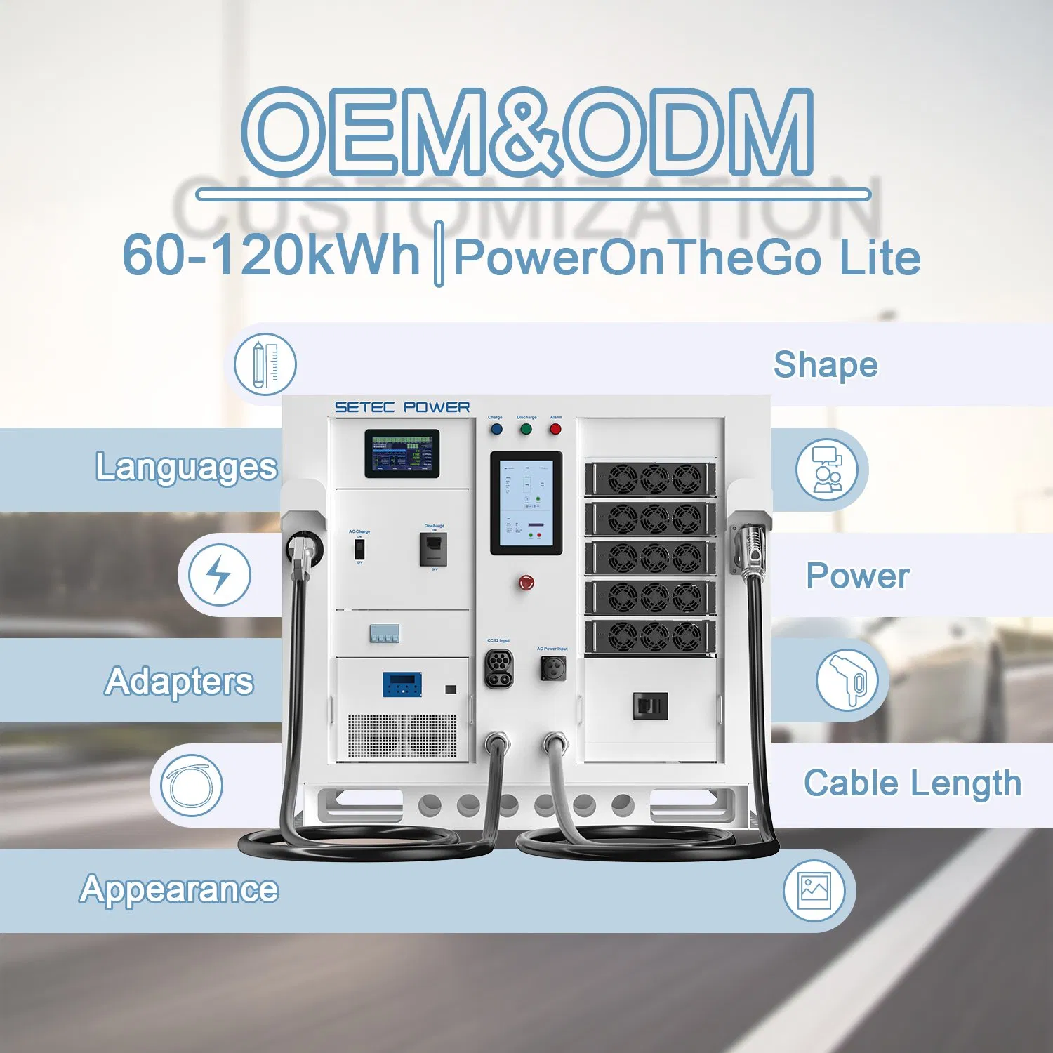 نظام الطاقة الشمسية لشحن السيارات الكهربائية المحمولة من SETEC POWER 60kWh 120kWh PowerOnTheGo Lite