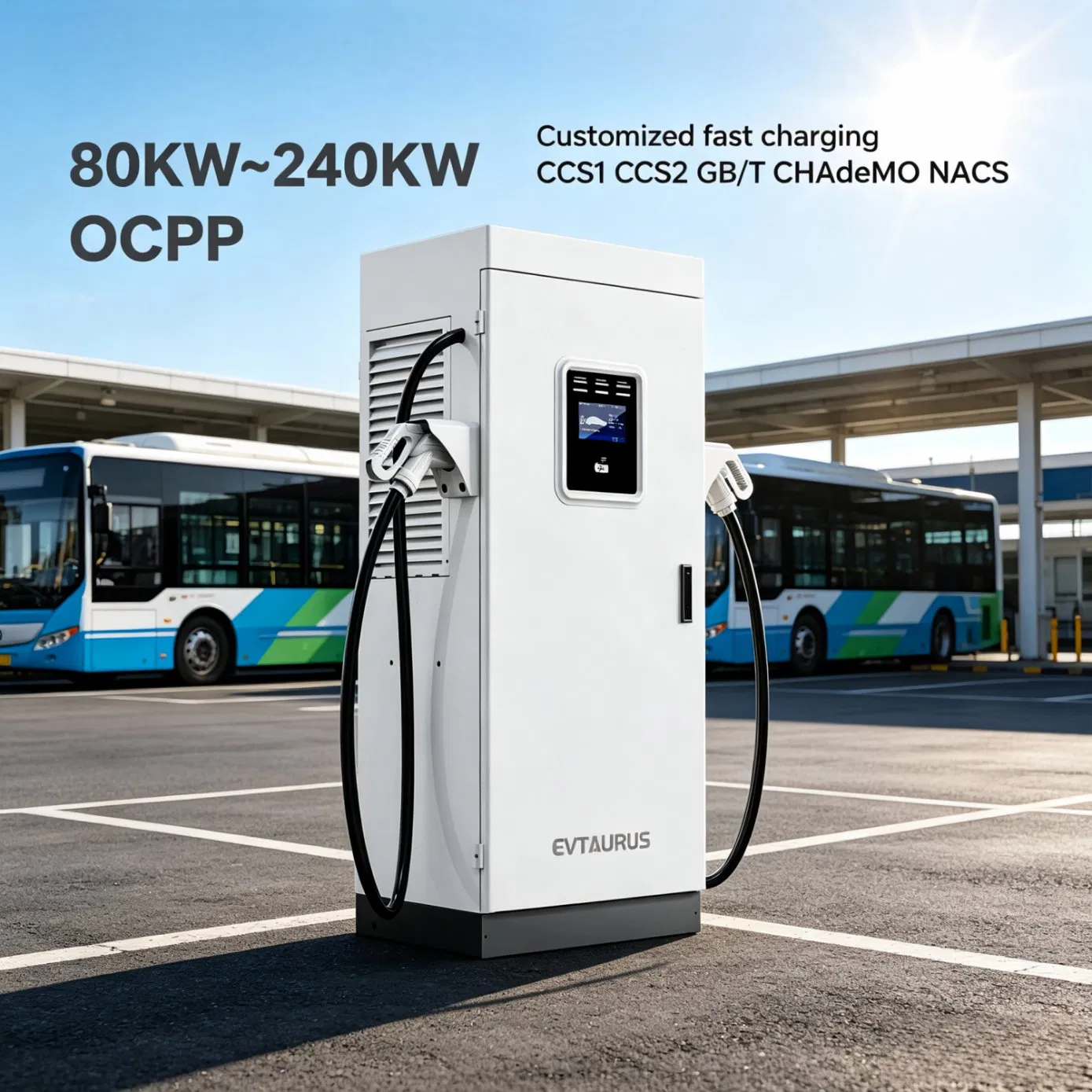 120kw 160kw 180kw 240kw شاحن كهربائي سريع للحافلات والشاحنات التجارية الكهربائية مع تكامل شبكة خلفية Ocpp لمراكز أسطول النقل