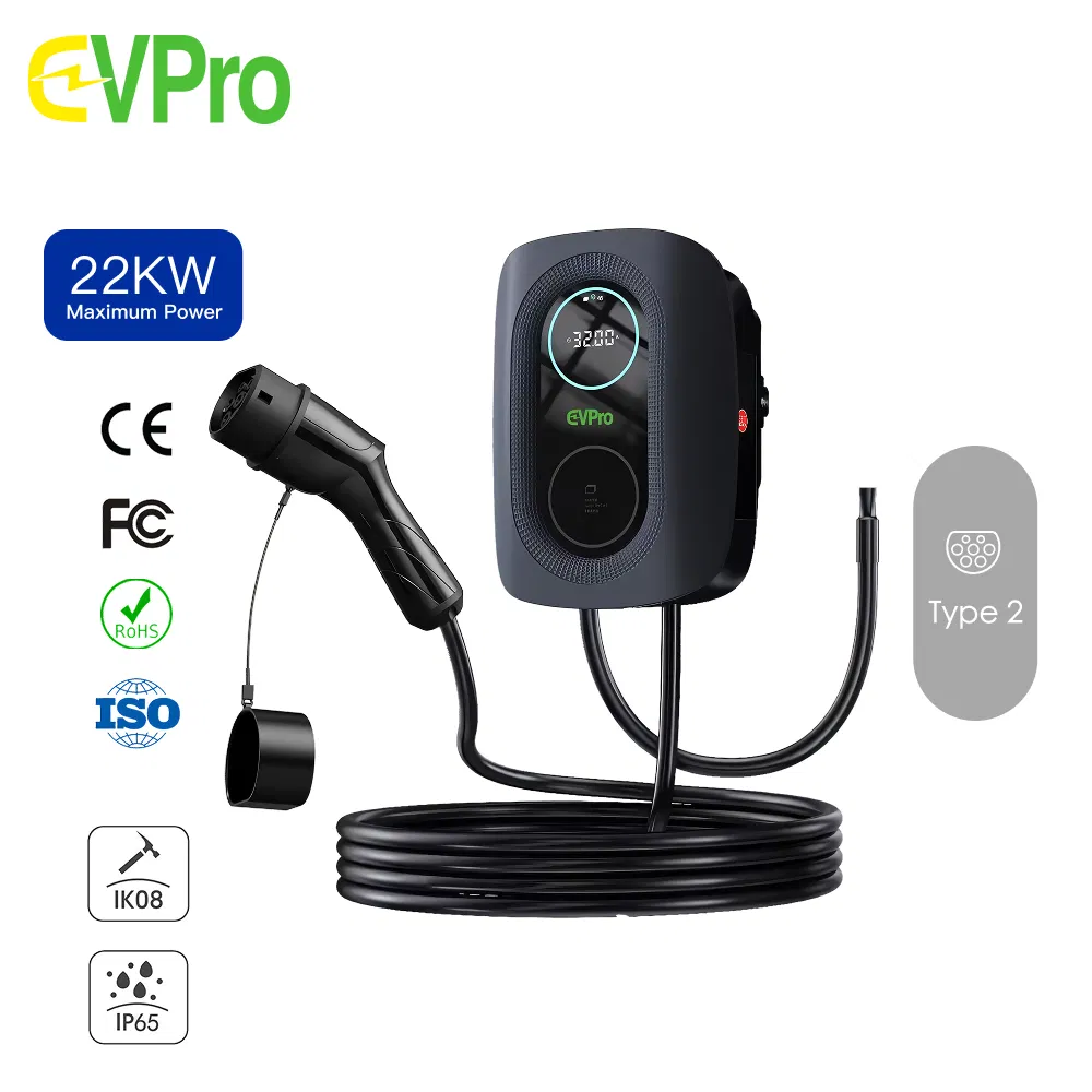مصنع Eco2 شاحن سيارة كهربائية ذكي مثبت على الحائط 3.6kw/7kw/11kw/22kw Ik08 IP65 معتمد من قبل IEC 62196 و IEC 61851