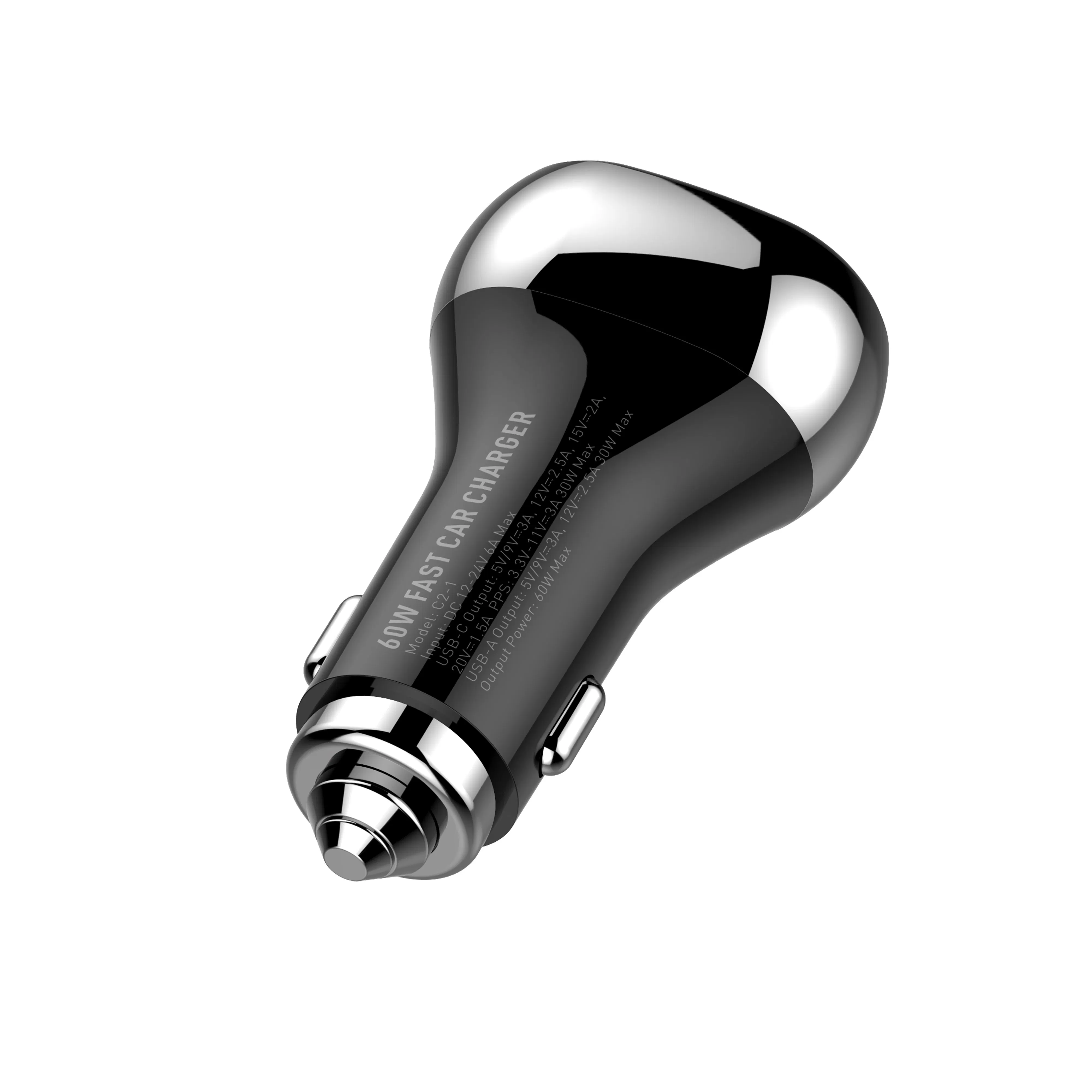لدنيو C2-1 60W شاحن سيارة مزدوج المنفذ مع عرض جهد LED نوع-C QC3.0 شاحن سريع USB للسيارة 12V 24V جملة عالمية