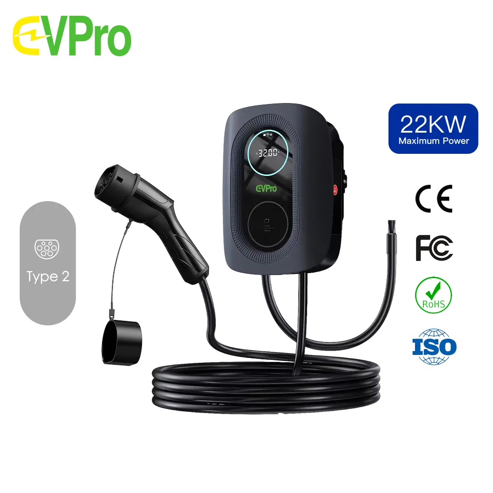 مصنع Eco2 شاحن سيارة كهربائية ذكي مثبت على الحائط 3.6kw/7kw/11kw/22kw Ik08 IP65 معتمد من قبل IEC 62196 و IEC 61851