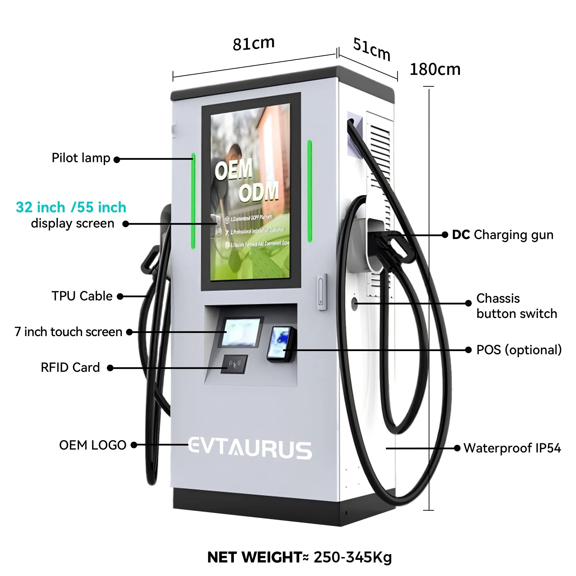 2026 محطة شحن سريعة للسيارات الكهربائية مع 80kw 120kw 240kw CCS2 مسدس مزدوج Gbt Nacs DC مع شاشة إعلانات بحجم 32/55 بوصة