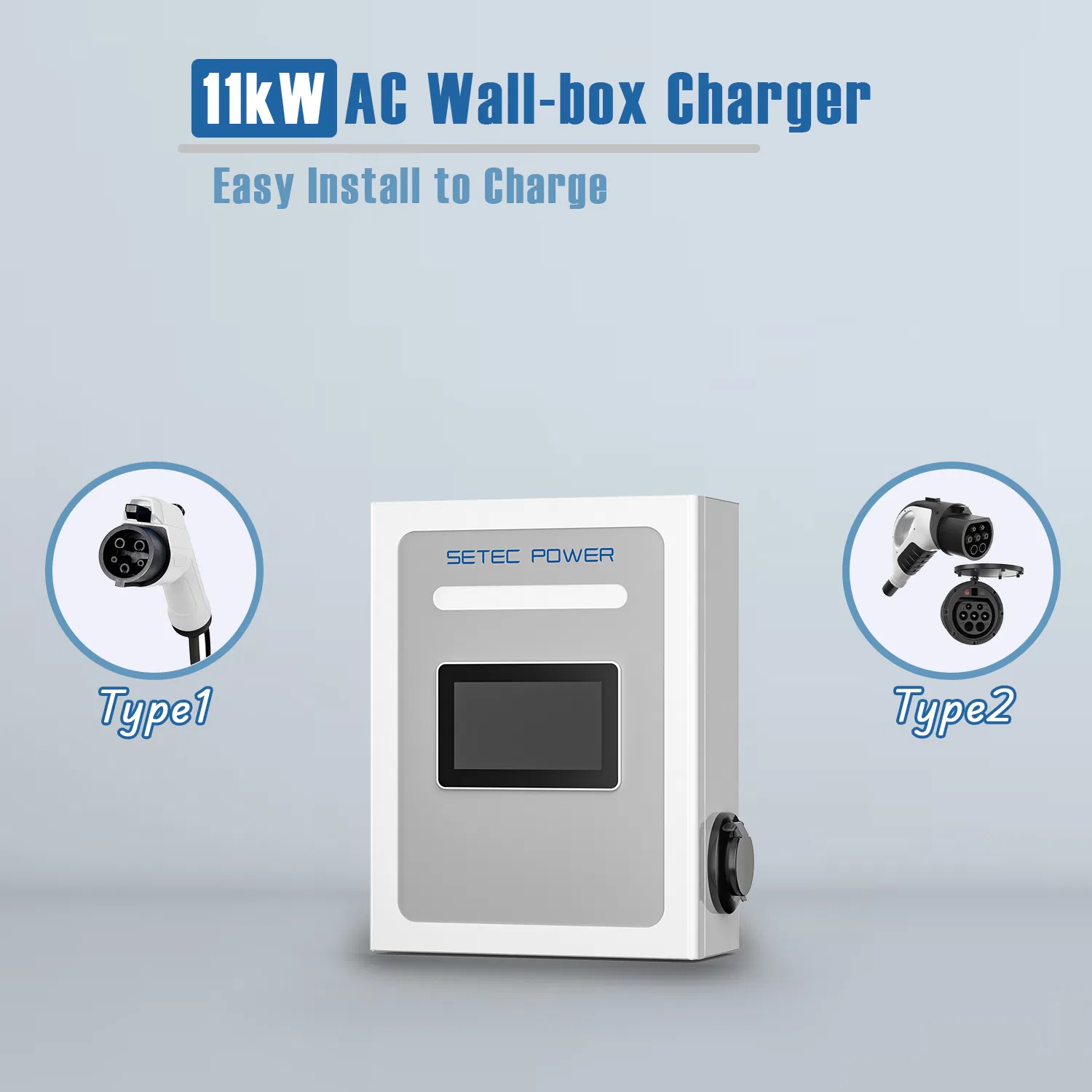 محطة شحن كهربائية مثبتة على الحائط من SETEC POWER Type1 Type2 سهلة الشحن 11kW شاحن سيارة كهربائية