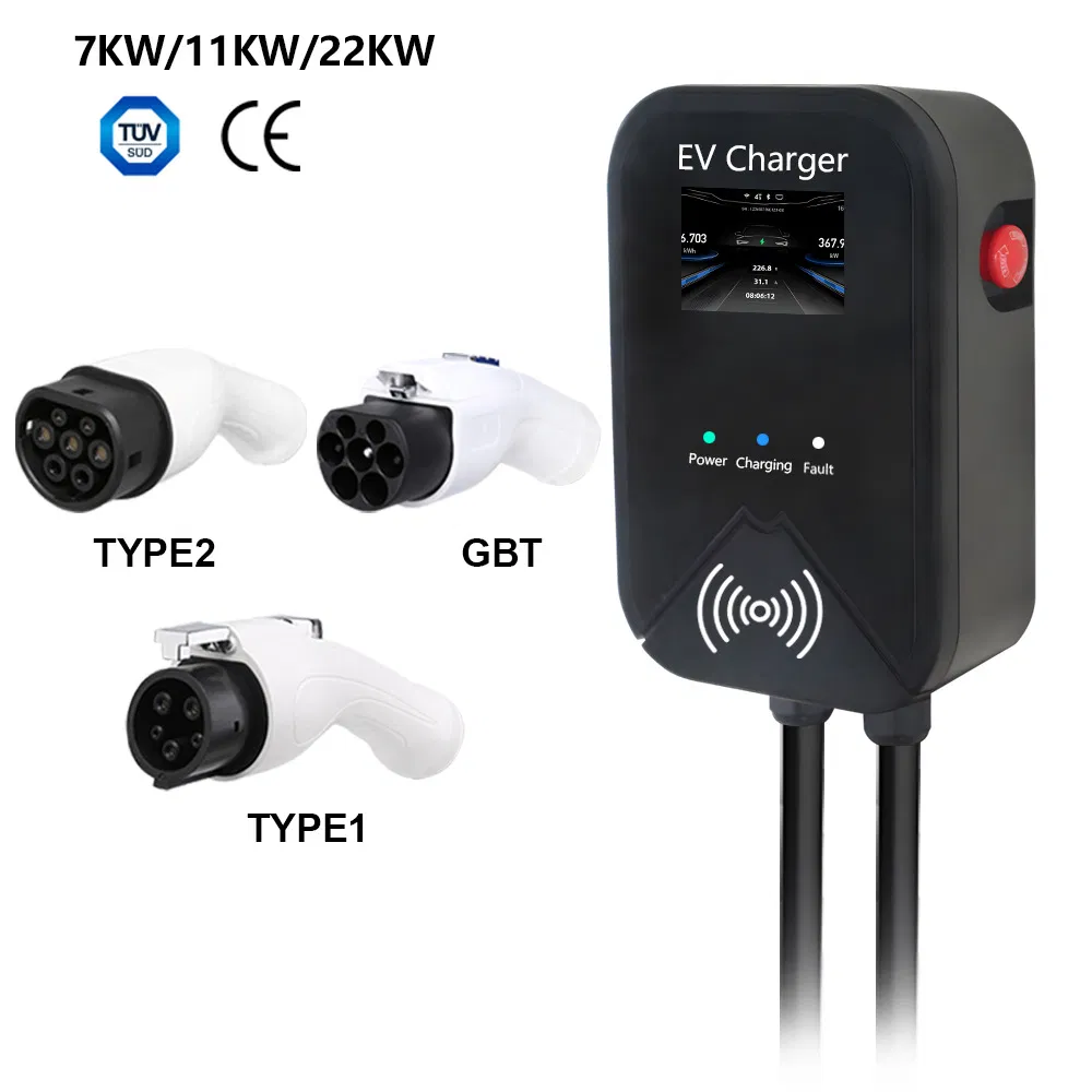Type2 IEC62196 محطة شحن كهربائية للسيارات الكهربائية ثلاثية الطور مثبتة على الحائط 22kw