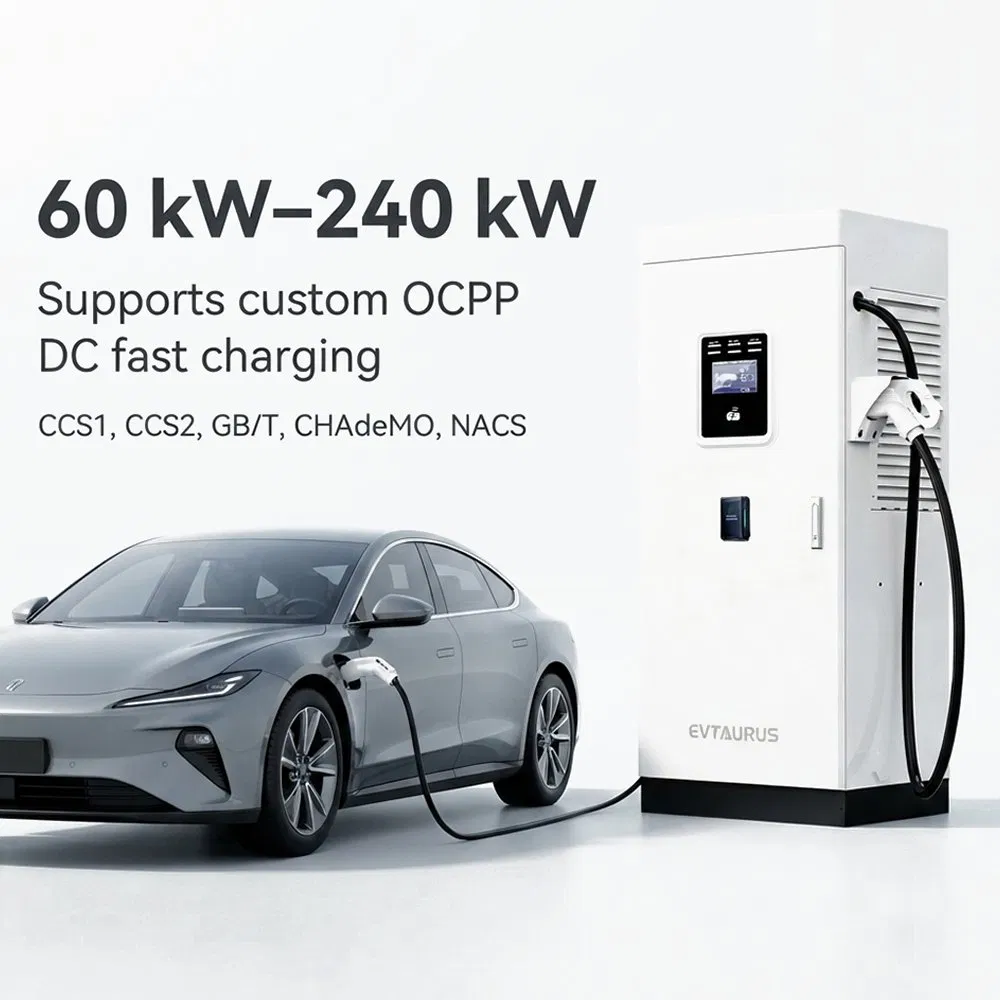 تجاري 80kw~240kw محطة شحن سريع للسيارات الكهربائية IP54 بشاحن مزدوج مع نظام الدفع عبر نقاط البيع وتقنية تحديد الهوية بموجات الراديو معتمد من CE