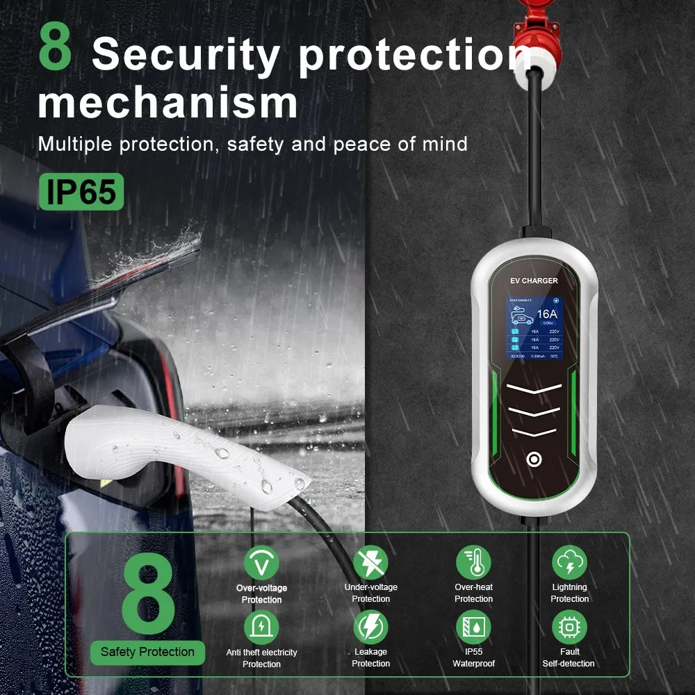 Type2 شاحن كهربائي للسيارات الكهربائية بمرحلة واحدة 110V-220V بيد 7kw 32A شاحن كهربائي محمول بتيار متردد