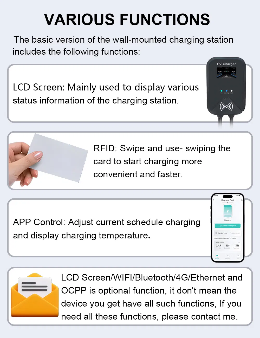 Type2 IEC62196 محطة شحن كهربائية للسيارات الكهربائية ثلاثية الطور مثبتة على الحائط 22kw