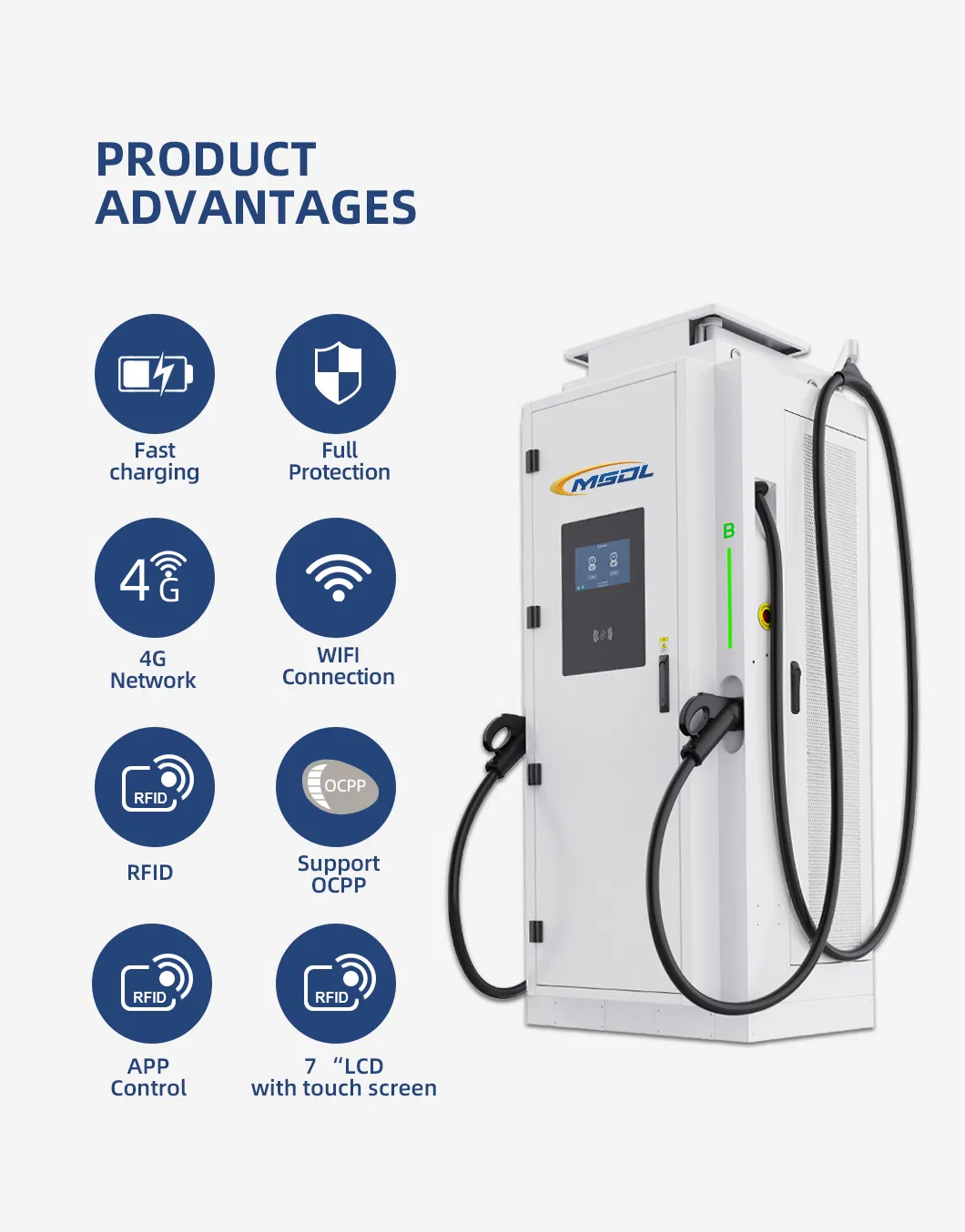 120kw محطة شحن تيار مستمر عالية القدرة لشحن السيارات الكهربائية مع قارئ RFID لشحن المركبات بكفاءة