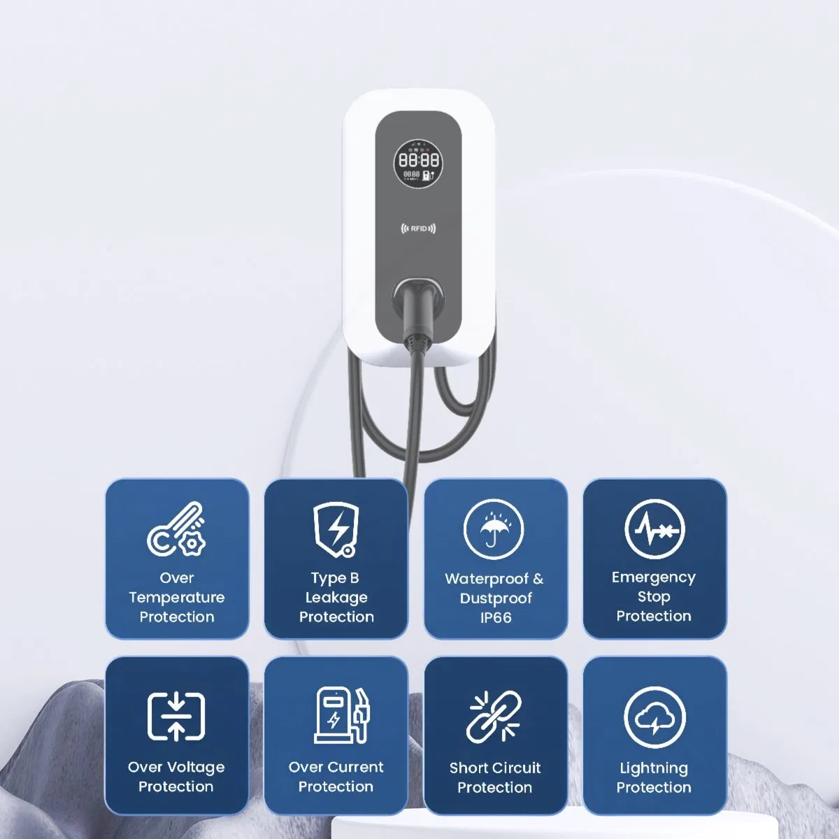 جهاز شحن كهربائي للسيارات بنظام واي فاي RFID مع شاشة LCD بحجم 4 بوصة معتمد من CE وCB وUKCA من غوه للتجارة بالجملة 16A 11kw نوع صندوق الحائط 2