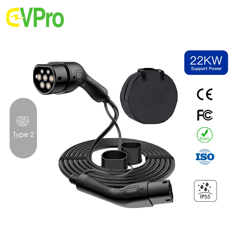 نوع 2 (نهاية الشبكة) إلى نوع 2 (نهاية المركبة) 3 مرحلة/ 22kw 45m IP65 كابل شحن سيارة كهربائية EV مع