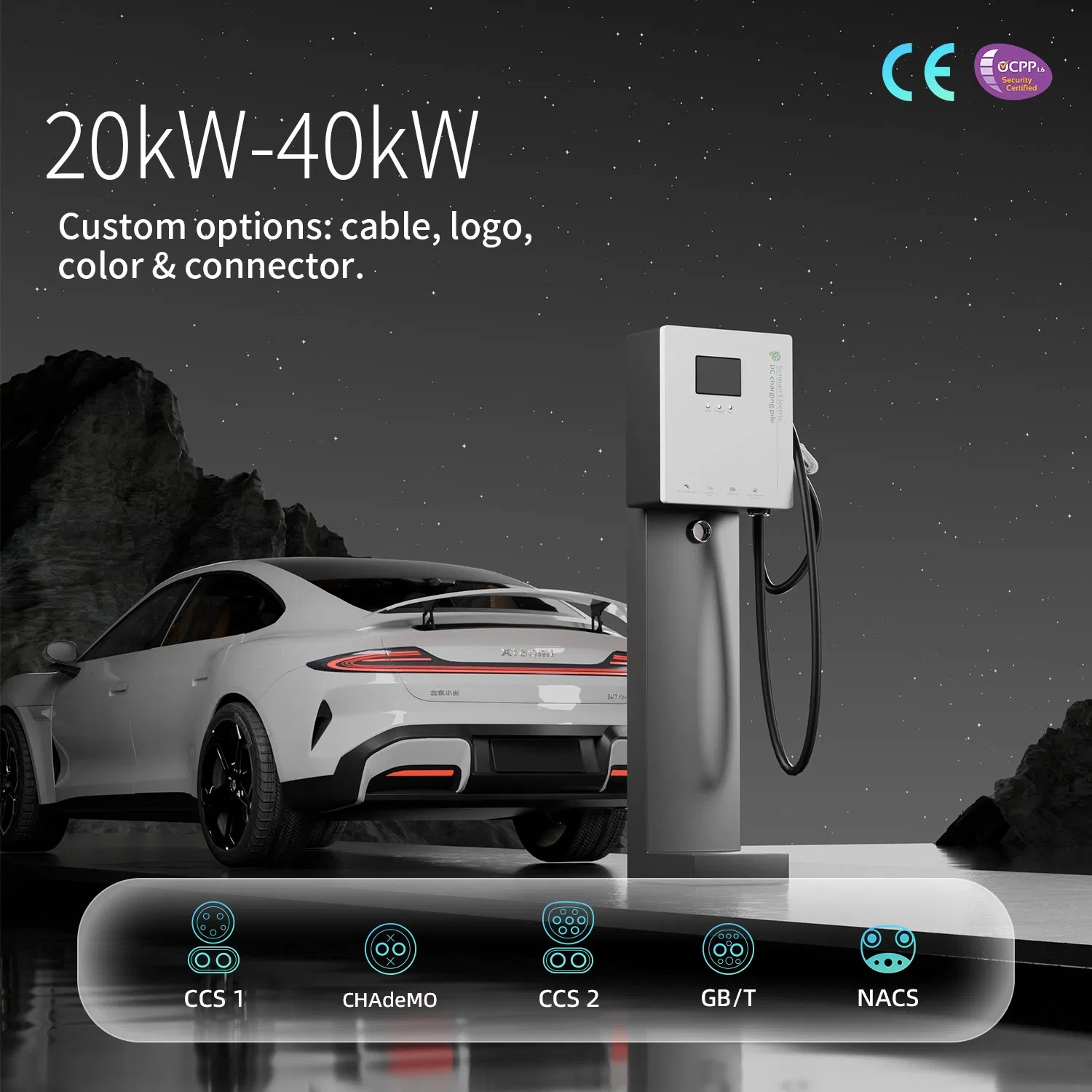شاحن سريع محمول للطاقة الشمسية مثبت على الحائط لشحن البطاريات في المنزل شاحن تشاديمو CCS2 محطة شحن GB/T نكس 20/30/40kw شاحن تيار مستمر للسيارات الكهربائية بيد