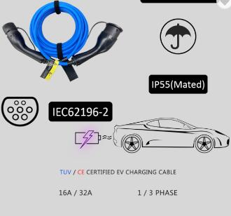 موصل محمول IEC62196-2 Mode3 Type2 لشحن السيارات الكهربائية