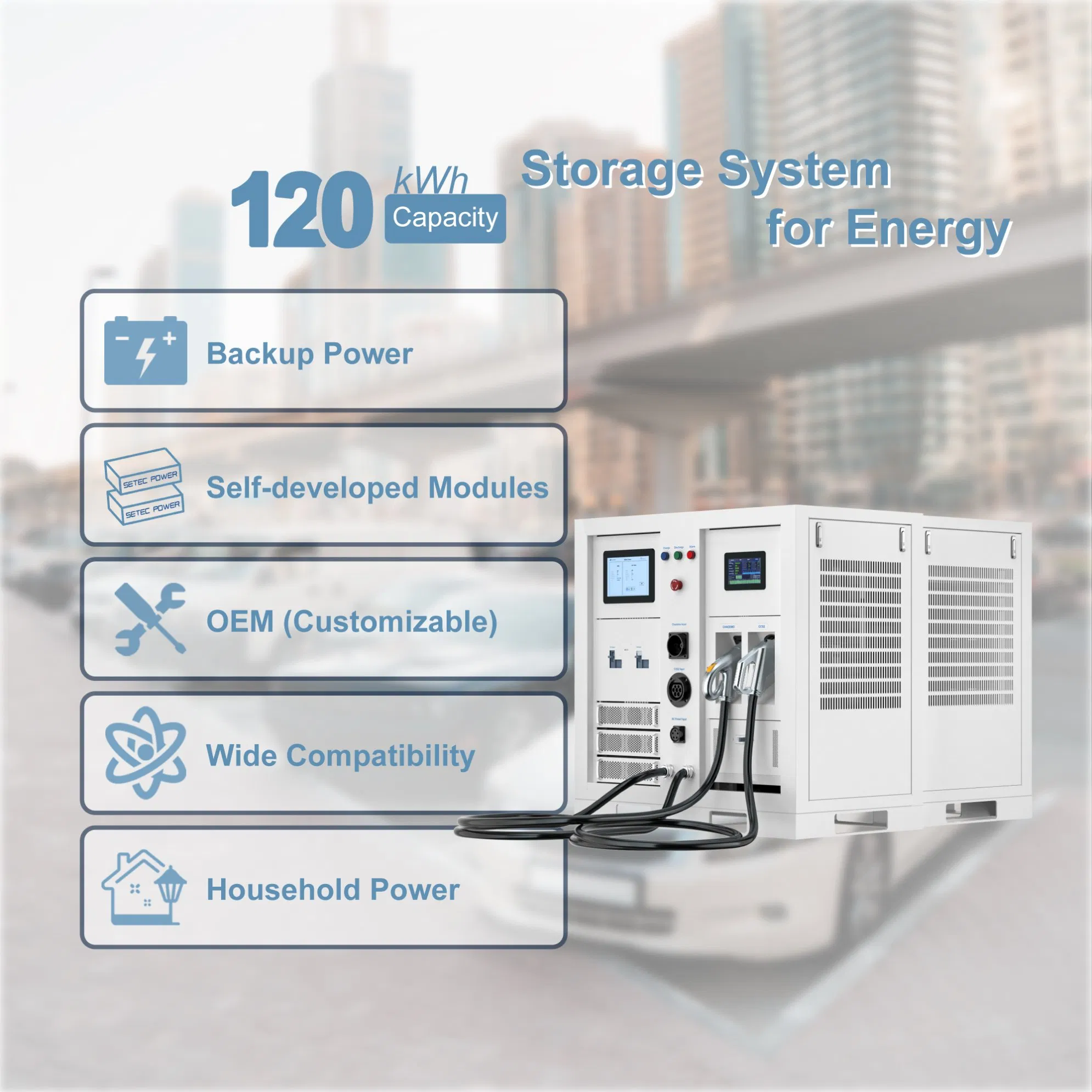 محطة شحن كهربائية متنقلة للمركبات الكهربائية 120kW نظام تخزين الطاقة 120kWh
